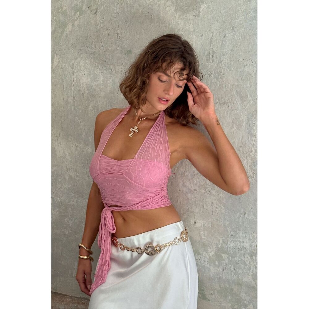 NWT - 12th Tribe Florence Pink Mesh Halter Top Size XL